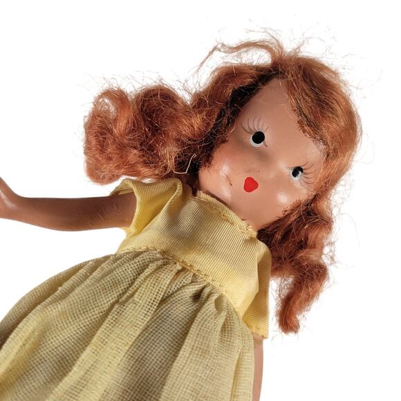 Vintage 6” Redhead Doll Yellow Gown Pink Ribbon Accents Collectible - Picture 12 of 12